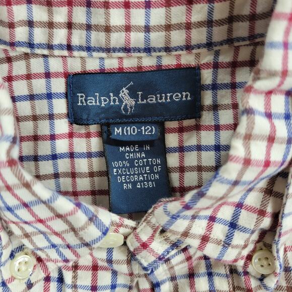Polo Ralph Lauren Combed Cotton Button Down Shirt Boys M 10-12 Red Blue Check - Picture 2 of 11